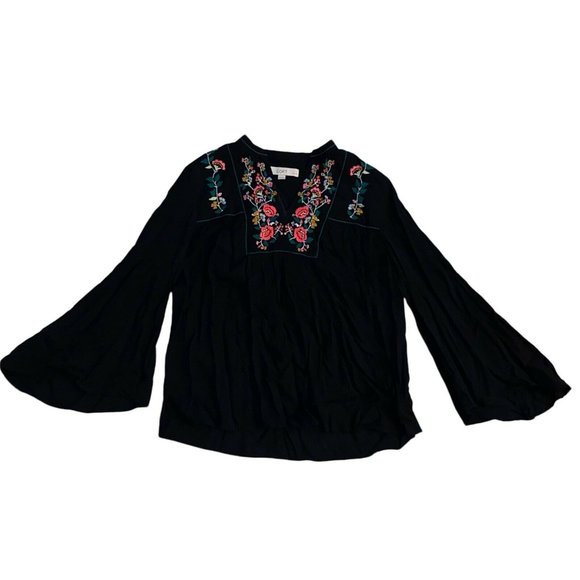 Ann Taylor Loft Tops - Ann Taylor Loft Floral Embroidered Bell Sleeve V-Neck Blouse Size Small Petite